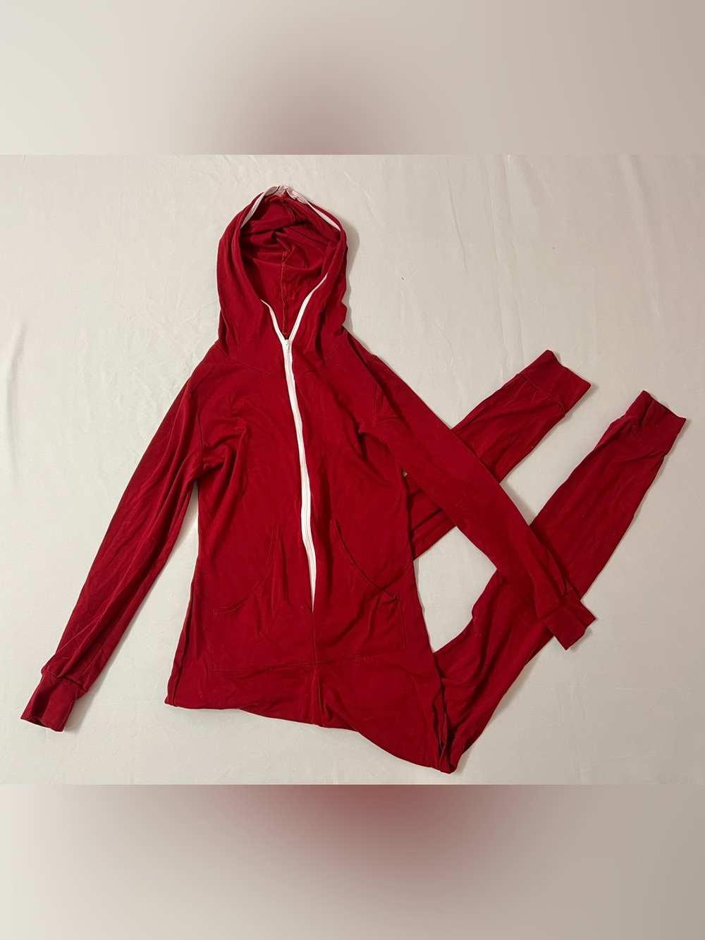 Red PJ’s Pajamas Onesie Jumpsuit Hood Full Zip Up